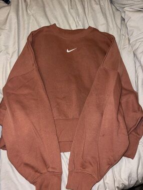 Nike Rust Brown Crewneck Sweatshirt with White Swoosh